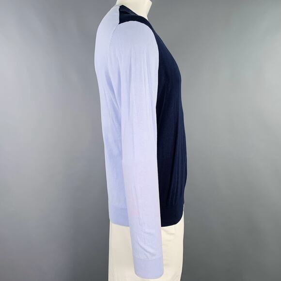 PS by PAUL SMITH Size XL Navy Light Blue Two Toned Cotton Crew Neck Pullover - Picture 2 of 6